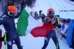 Giacomo Bertagnolli e la sua guida Fabrizio Casal, subito dopo la vittoria nella supercombinata ai Mondiali di Tarvisio