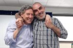 Seàn-Patrick Lovett (a sinistra) e Gianfranco Dessì, che hanno condotto l'incontro di Cagliari con i fratelli e le sorelle di persone con sindrome X Fragile