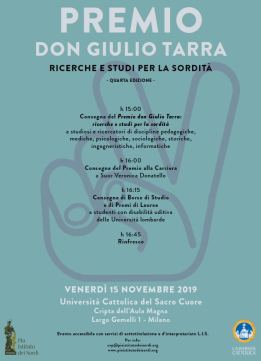 Locandina del quarto Premio "Don Giulio Tarra", Milano, 15 novembre 2019