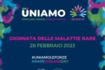 La realizzazione grafica diffusa da UNIAMO, la Federazione Italiana Malattie Rare che cura per l'Italia le varie iniziative promosse in occasione della Giornata Mondiale delle Malattie Rare di oggi, 28 febbraio