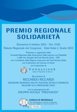 "Premio Regionale Solidarietà", Friuli Venezia Giulia, 6 ottobre 2024