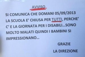 Annuncio apparso nel settembre del 2013 in un asilo di suore di Casamicciola (Ischia)