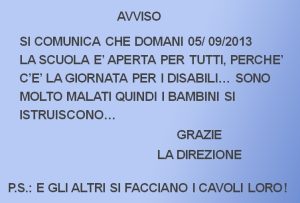 Annuncio modificato rispetto a quello apparso nel settembre del 2013 in un asilo di suore di Casamicciola (Ischia) (realizzazione grafica di Gianni Minasso)