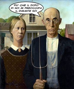 Grant Wood, “American gothic” (1930) (fumetto di Gianni Minasso)