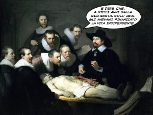 Rembrandt Harmenszoon van Rijn, “Lezione di anatomia del dottor Nicolaes Tulp” (1632) (fumetto di Gianni Minasso)