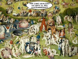 Hieronymus Bosch, “Giardino delle delizie" (particolare) (1480-90) (fumetto di Gianni Minasso)