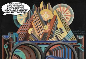 Fortunato Depero, “Grattacieli e tunnel” (1930) (fumetto di Gianni Minasso)