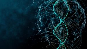 Un'immagine che riproduce in blu una sezione del DNA