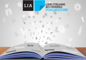 Fondazione LIA (Libri Italiani Accessibili), con logo della stessa sopra a libro aperto