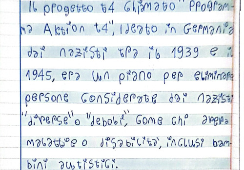 Le prime righe del tema di Derek, dedicato al programma "Aktion T4"