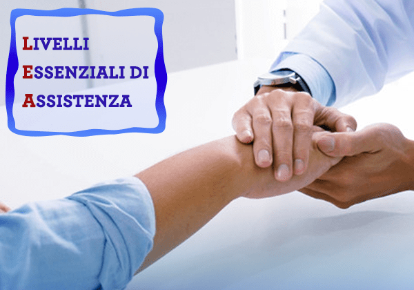 Realizzazione grafica sui LEA, con mano di medico che prende mano di paziente