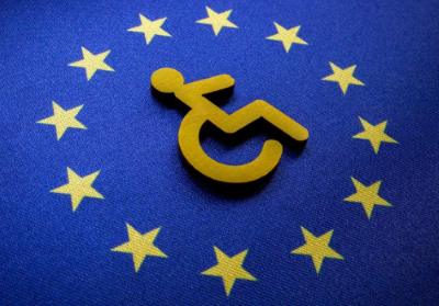 Simbolo della disabilità tra le stelle dell'Unione Europea