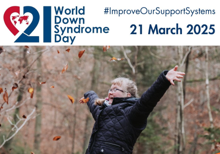 Una delle immagini diffuse a livello internazionale sul tema scelto quest'anno per la Giornata Mondiale della Sindrome di Down del 21 marzo ("Improve Our Support Systems", ovvero "Migliorare i nostri sistemi di supporto")