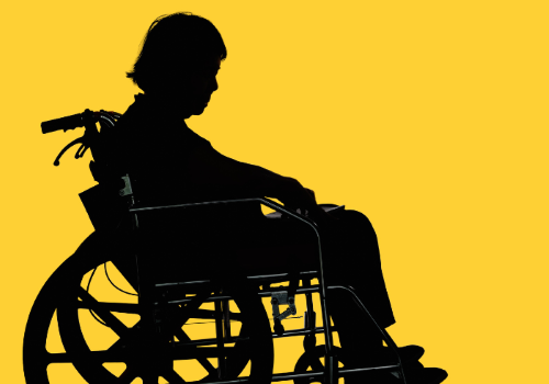 Ombra nera di persona con disabilità su sfondo giallo