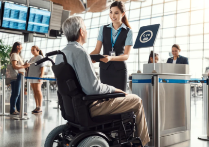 Prersona con carrozzina elettrica in aeroporto