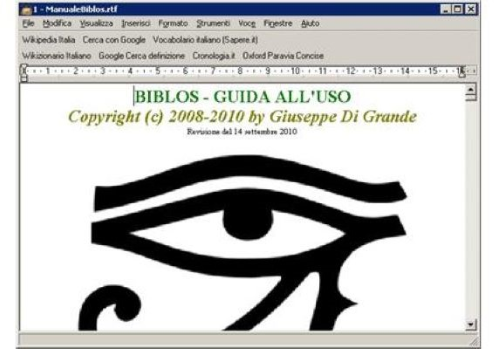 Una schermata dedicata al software "Biblos"