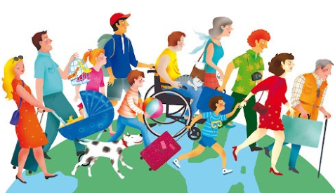 Turisti con diverse esigenze di accessibilità (realizzazione grafica)