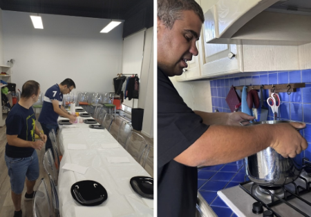Si cucina e si prepara la tavola nella casa di Baia Selinedda