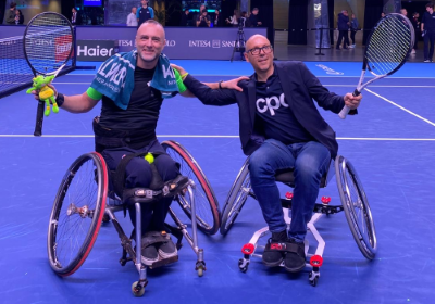 Da sinistra Luca Paiardi, ambassador per lo Sport della CPD di Torino e il direttore di quest’ultima Giovanni Ferrero, all’Inalpi Arena di Torino, che ha ospitato la scorsa settimana le “ATP Finals” di tennis