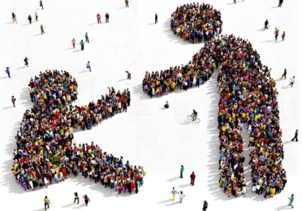 Tanti volontari e volontarie costruiscono un'immagine di solidarietà