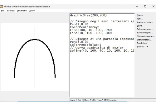 Grafica tattile, assi cartesiani e parabola 2D (2) (immagine realizzata da Giuseppe Di Grande)