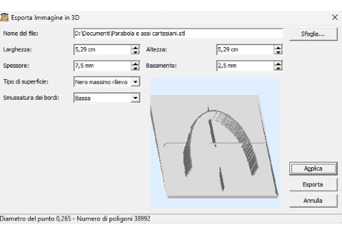 Esportazione oggetto 3D della parabola (immagine realizzata da Giuseppe Di Grande)