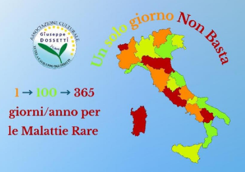 La realizzazione grafica curata dall'Associazione Dossetti per la Giornata Mondiale delle Malattie Rare, accompagnata dal testo "Art. 32 della Costituzione italiana: Diritto Universale alla Salute. C’è ancora un’Italia a colori troppo diversi per l’accesso dei Malati Rari a terapie e trattamenti"