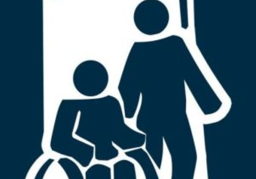 Disegno di caregiver e di persona in carrozzina