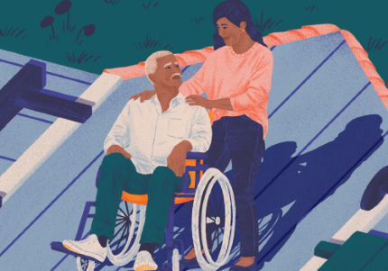 Caregiver e persona in carrozzina