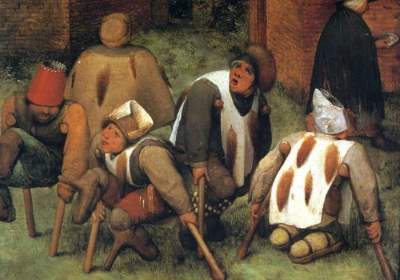 Pieter Bruegel il Vecchhio, "The Beggars" ("Gli storpi"), 1568, Museo del Louvre di Parigi (particolare)