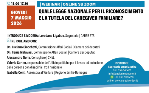 Seminario online 7 maggio 2026, sui caregiver