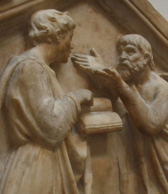 Aristotele e Platone che discutono (dettaglio da un bassorilievo di Luca della Robbia del XV secolo a Firenze)