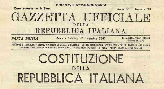 Gazzetta Ufficiale del 27 dicembre 1947 con la pubblicazione della Costituzione