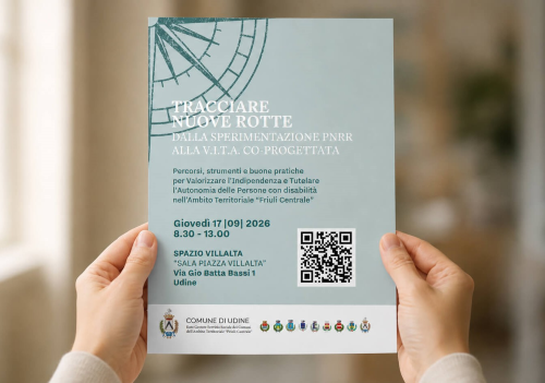Mani reggono la locandina del convegno del 17 settembre 2026 a Udine