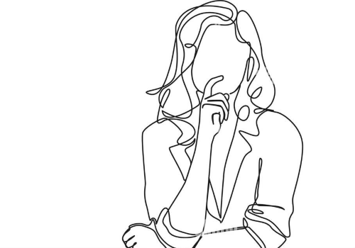 Donna pensierosa disegnata a tratti neri