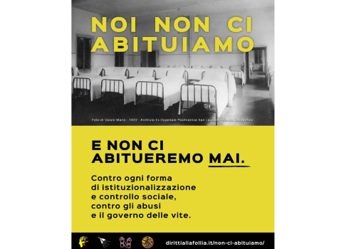Settembre 2026, campagna di Diritti alla Follia, "Noi non ci abituiamo"