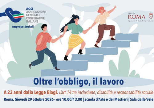 Lavoro e disabilità: grafica su convegno promosso da AGCI Imprese Sociali, Roma, 29 ottobre 2026