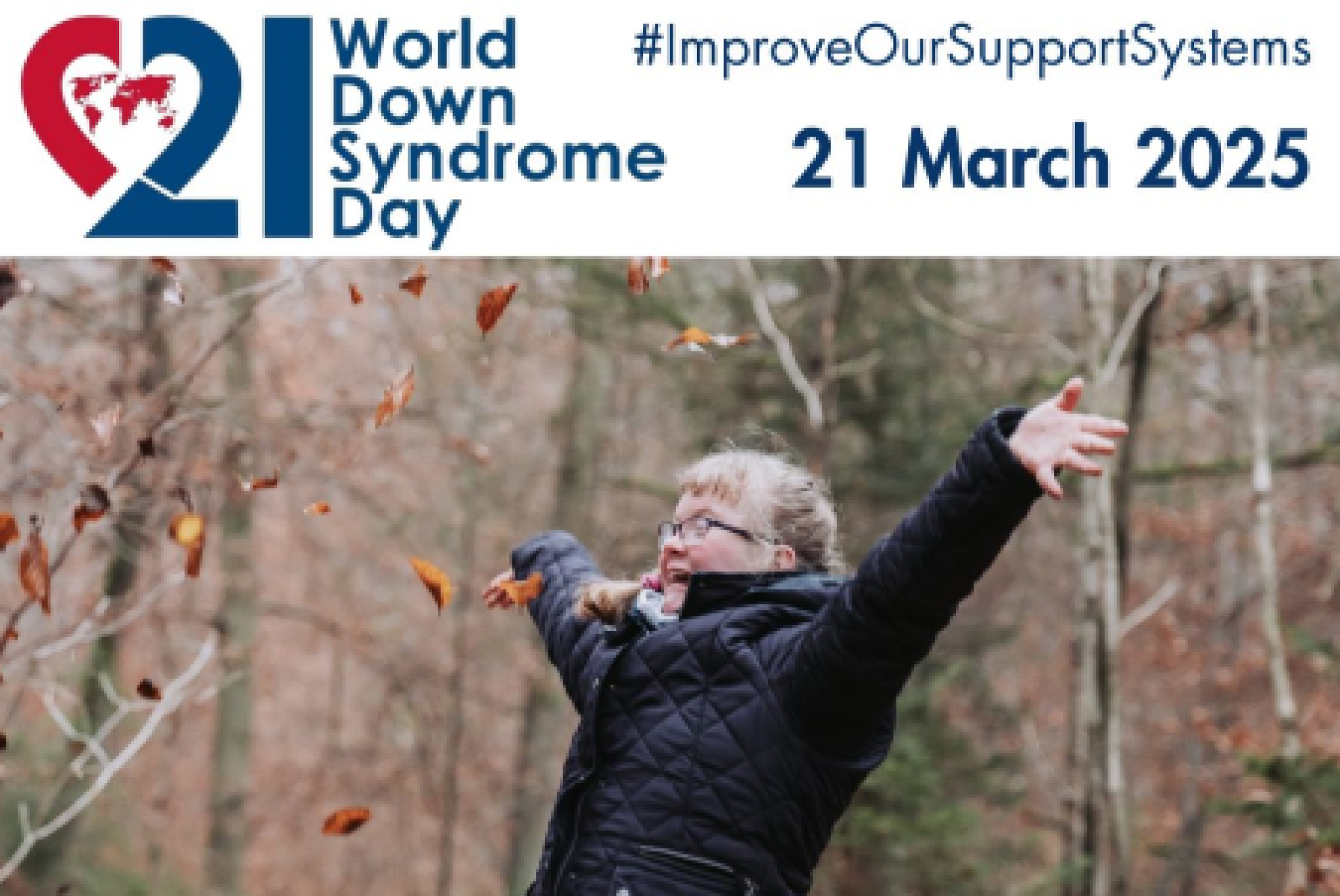 Una delle immagini diffuse a livello internazionale sul tema scelto quest'anno per la Giornata Mondiale della Sindrome di Down del 21 marzo ("Improve Our Support Systems", ovvero "Migliorare i nostri sistemi di supporto")