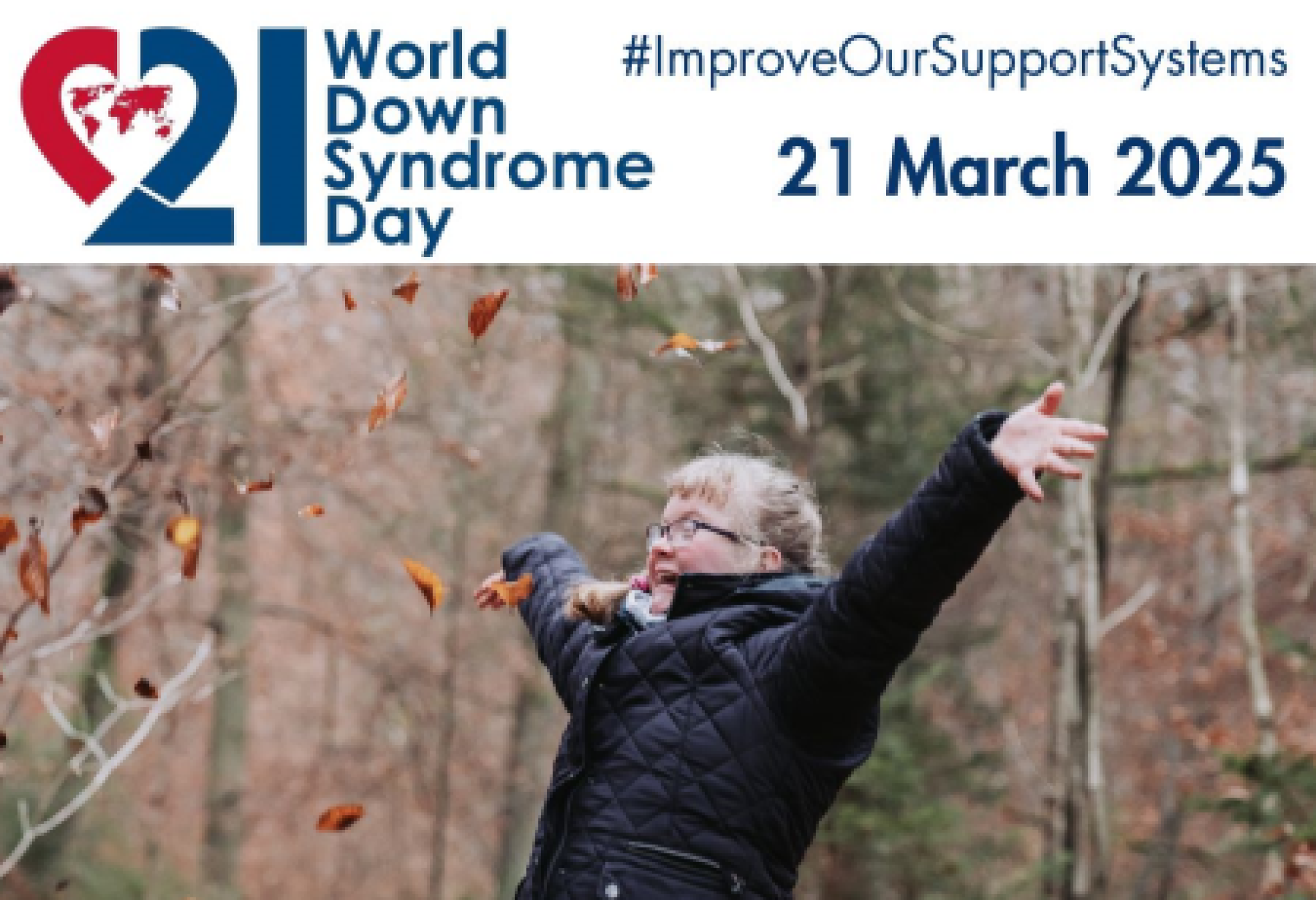 Una delle immagini diffuse a livello internazionale sul tema scelto quest'anno per la Giornata Mondiale della Sindrome di Down del 21 marzo ("Improve Our Support Systems", ovvero "Migliorare i nostri sistemi di supporto")