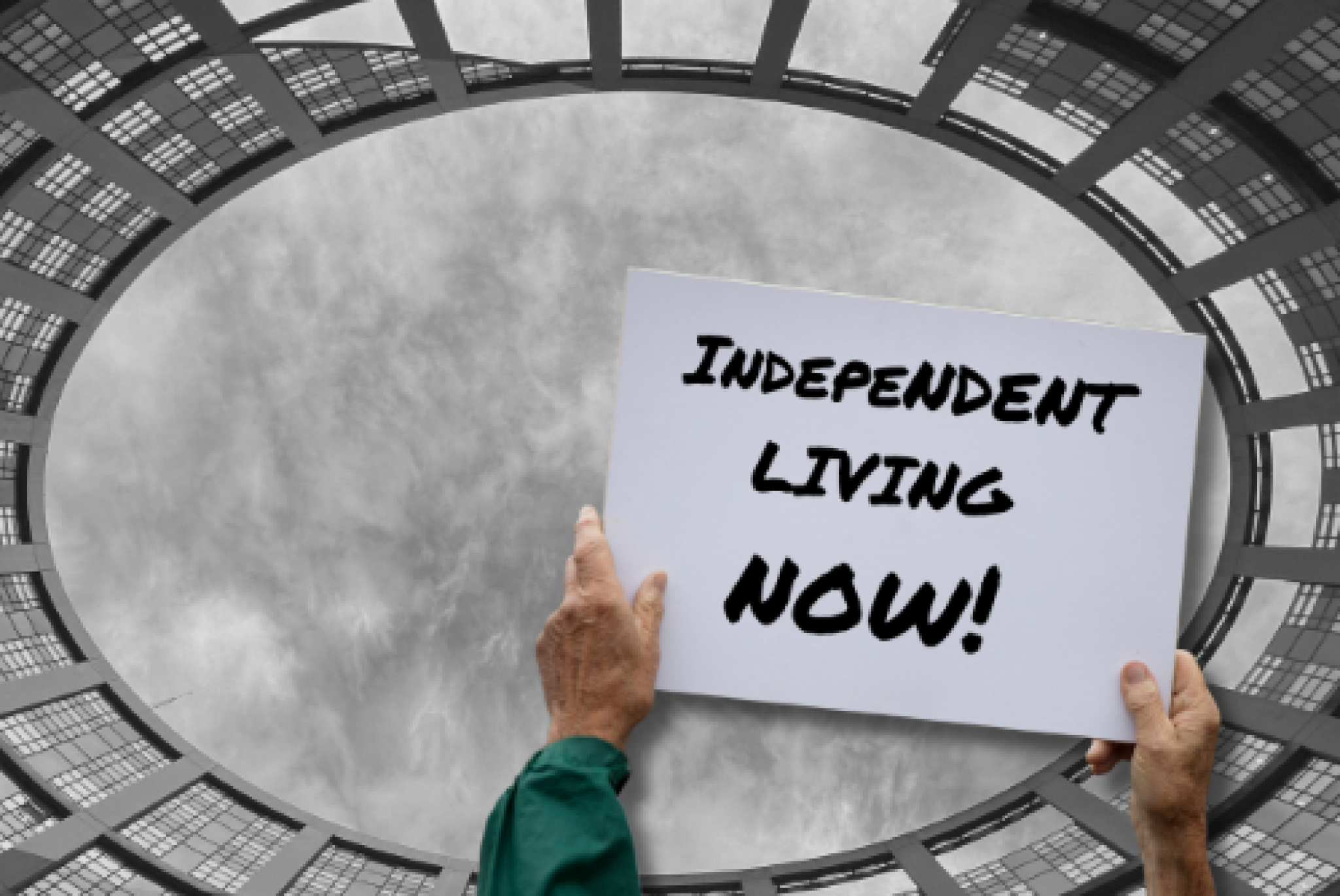 "Independent Living Now!", ovvero "Vita Indipendente ora!", recita il cartello