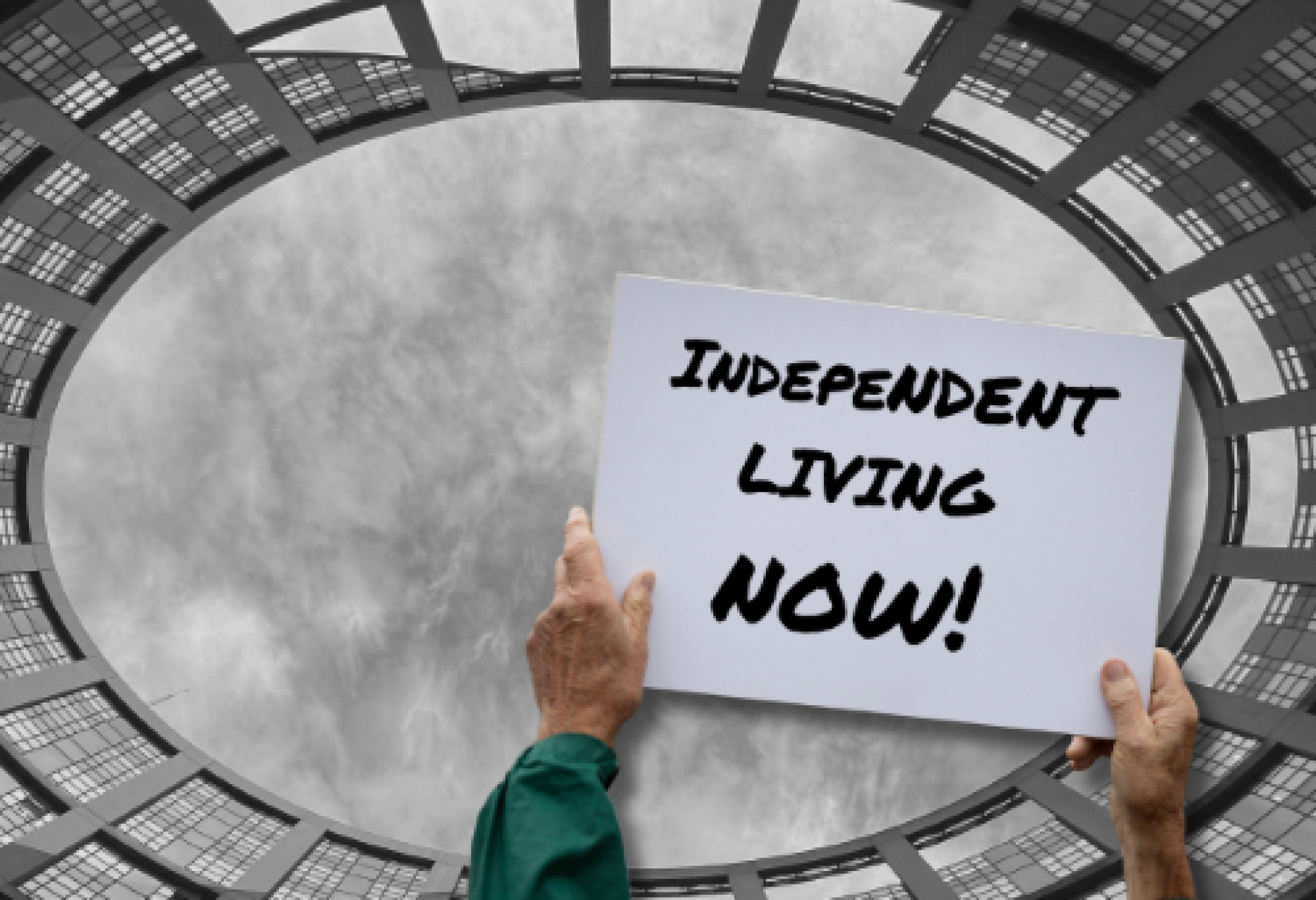 "Independent Living Now!", ovvero "Vita Indipendente ora!", recita il cartello