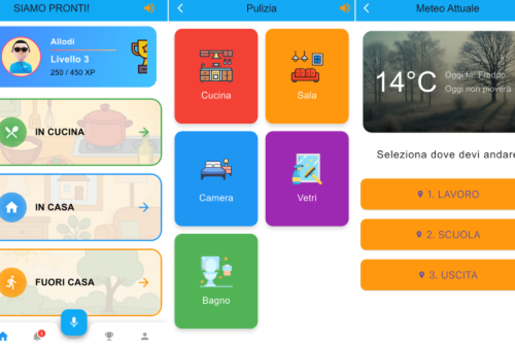 Alcune schermate dell'app "AidHome"