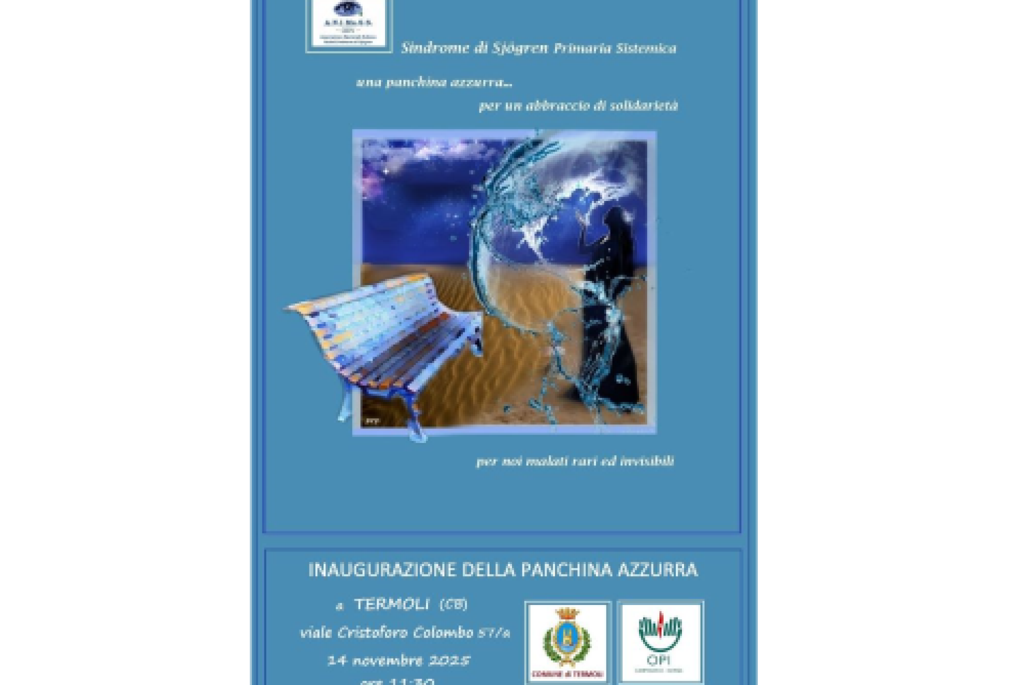 Una panchina azzurra anche in Molise per sensibilizzare sulla sindrome di Sjögren