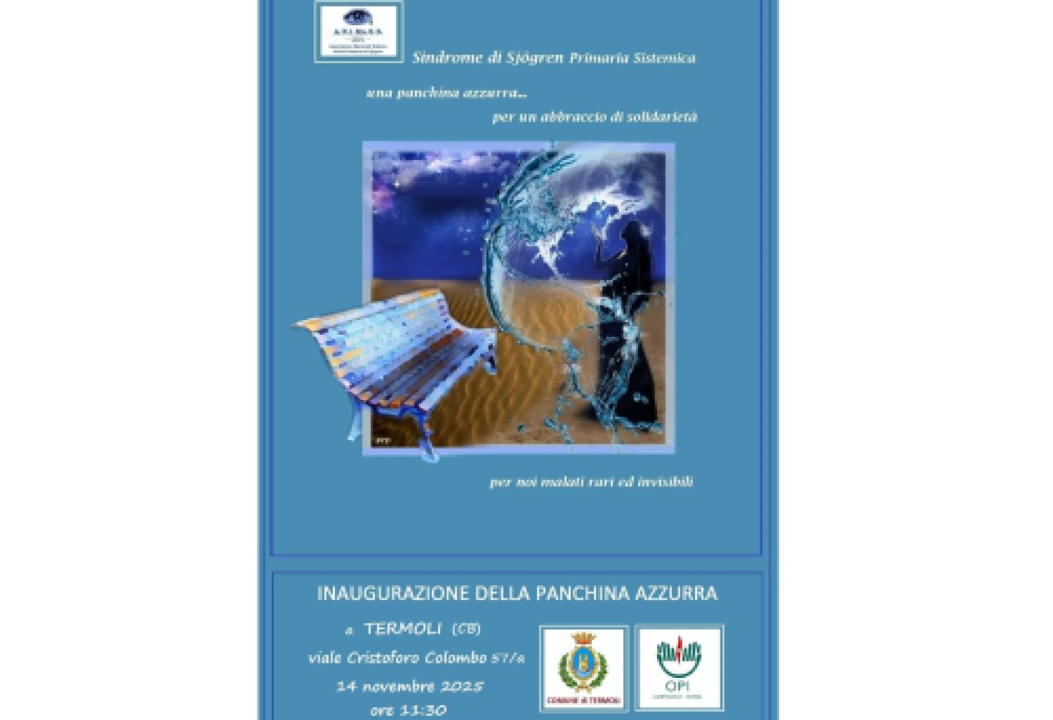 Una panchina azzurra anche in Molise per sensibilizzare sulla sindrome di Sjögren