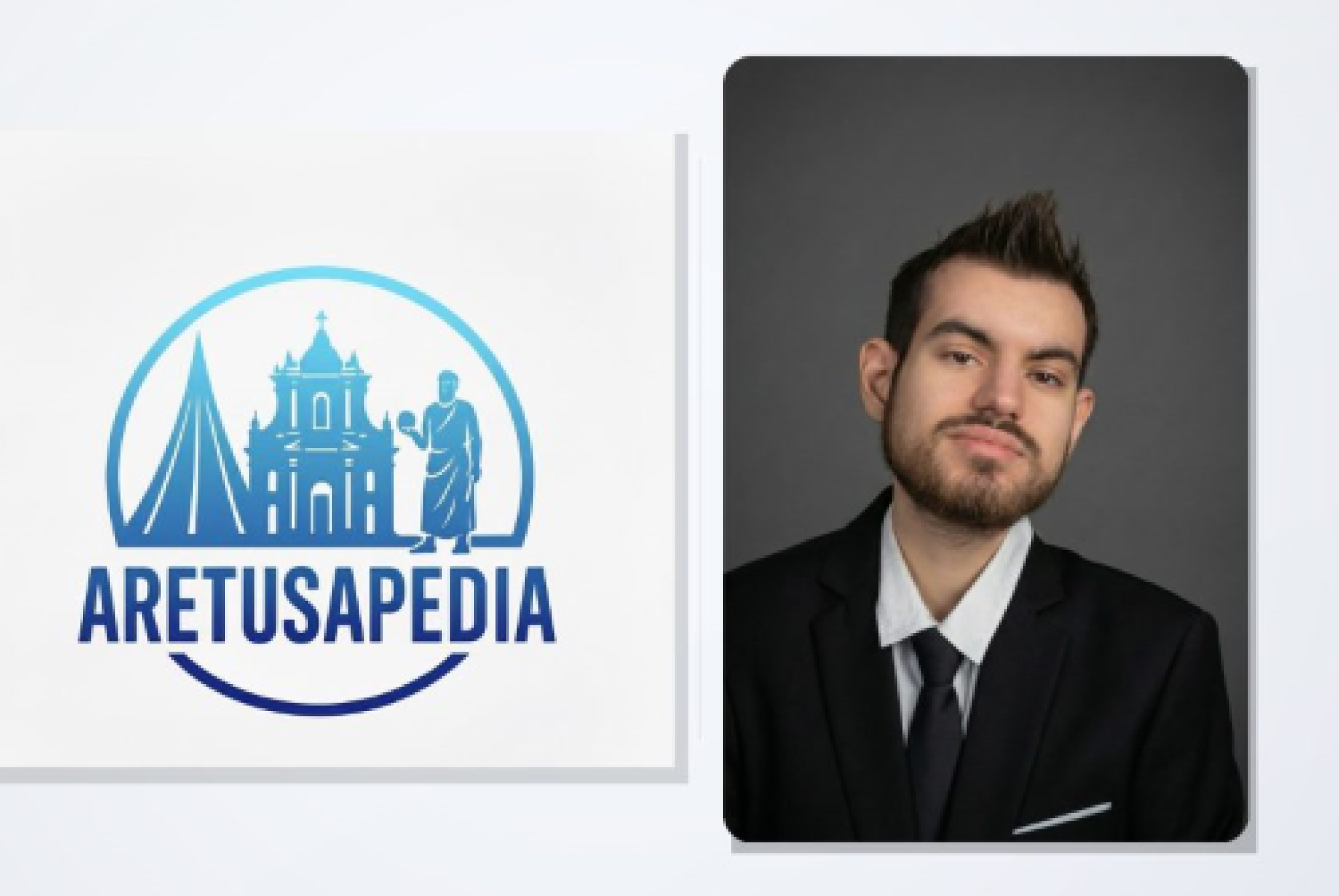 Il logo di "Aretusapedia" e il creatore dell'enciclopedia digitale Alessandro Calabrò