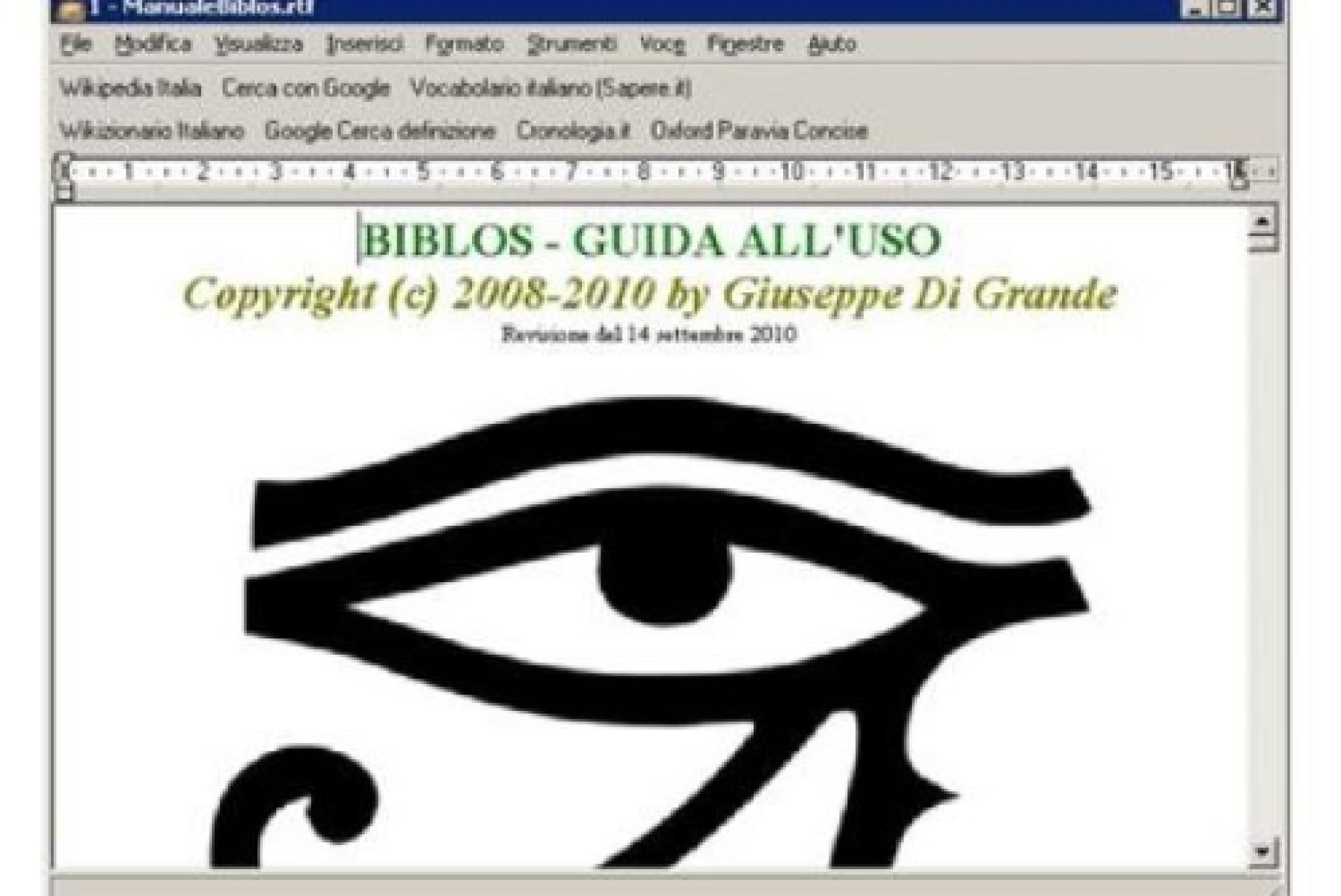 Una schermata dedicata al software "Biblos"