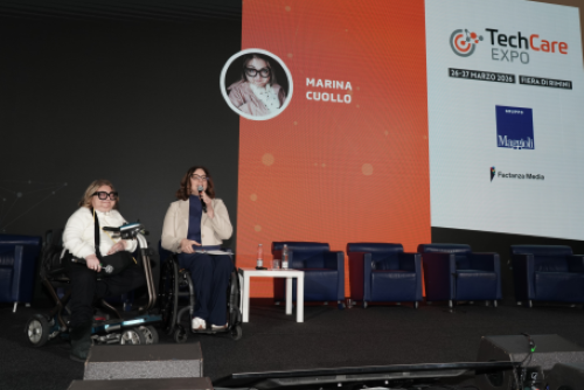 Marina Cuollo (a sinistra), insieme ad Antonella Miccio, durante il suo intervento a "TechCare Expo"