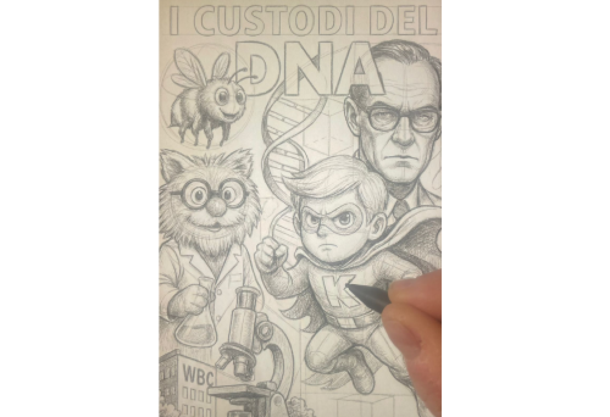 La realizzazione della bozza di copertina del fumetto che verrà presto lanciato dai Custodi del DNA