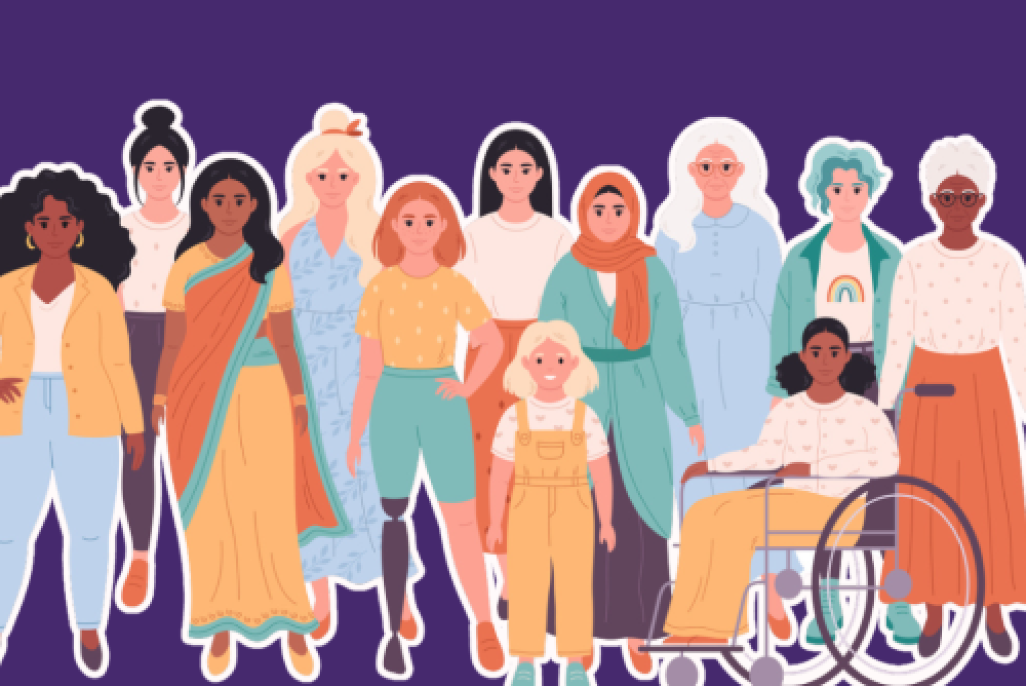 Un’elaborazione grafica che rappresenta tante donne diverse per età, etnia, appartenenza religiosa, disabilità/abilità ecc. (fonte: EDF-Forum Europeo sulla Disabilità)