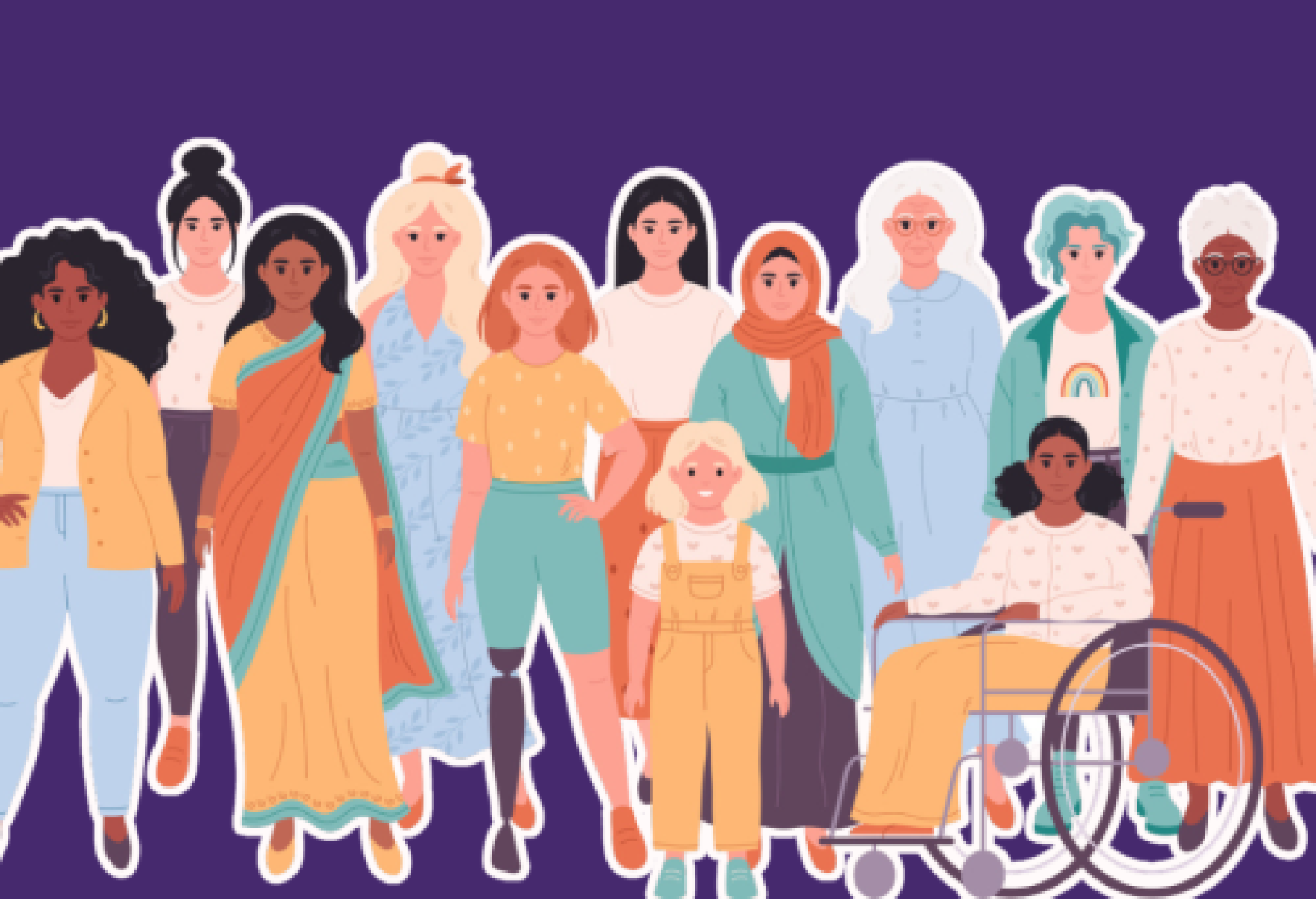 Un’elaborazione grafica che rappresenta tante donne diverse per età, etnia, appartenenza religiosa, disabilità/abilità ecc. (fonte: EDF-Forum Europeo sulla Disabilità)